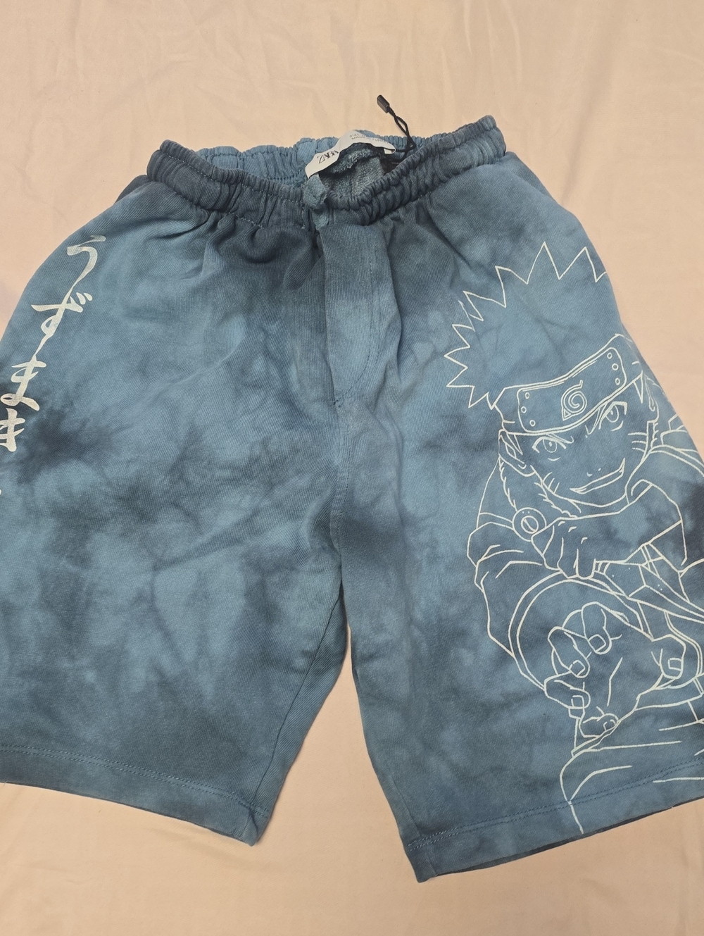 Zara Blue Tie-Dye Naruto Graphic Drawstring Shorts